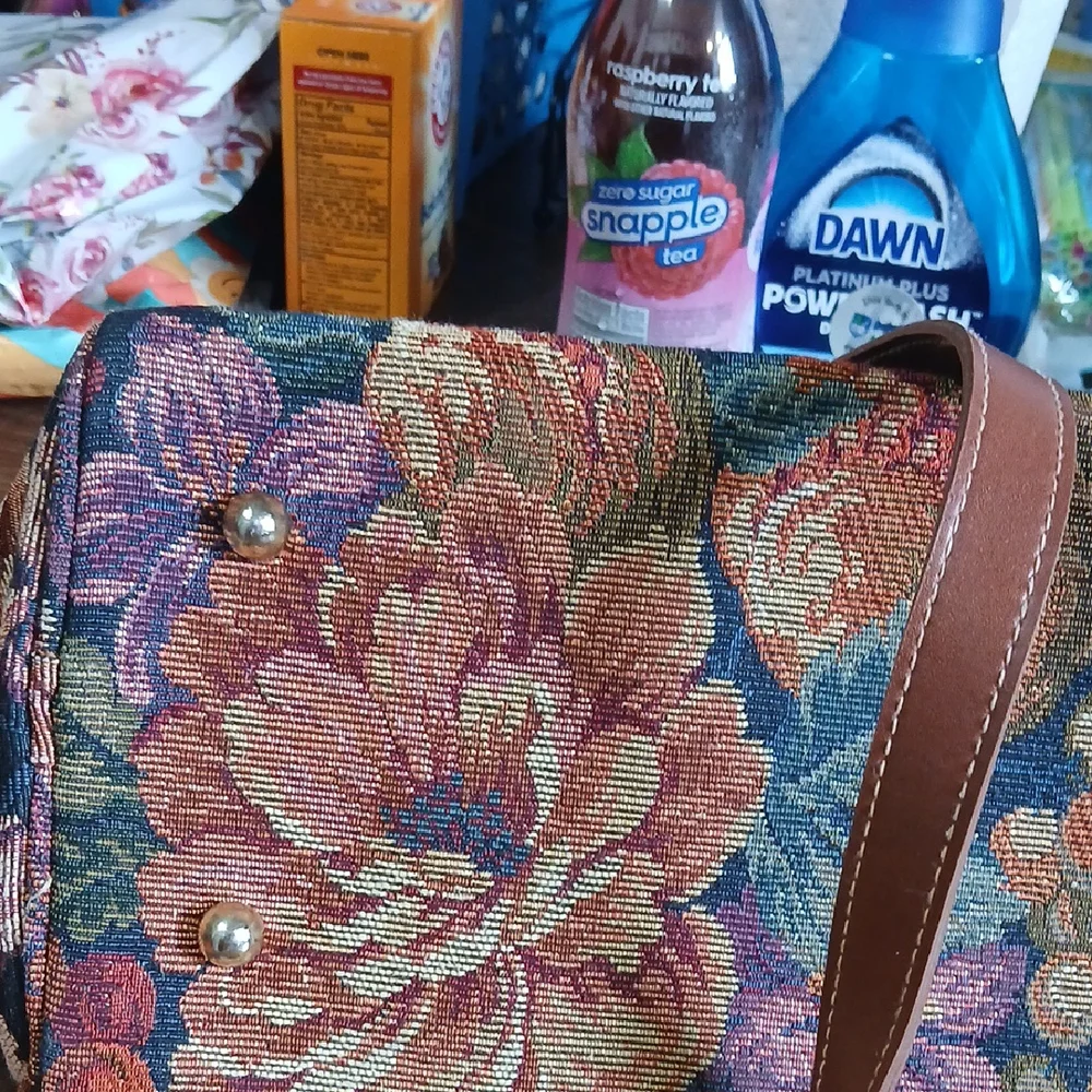 Talbot satchel purse leather handles Vintage brocade Tapestry Shoulder Bag - Picture 6 of 6